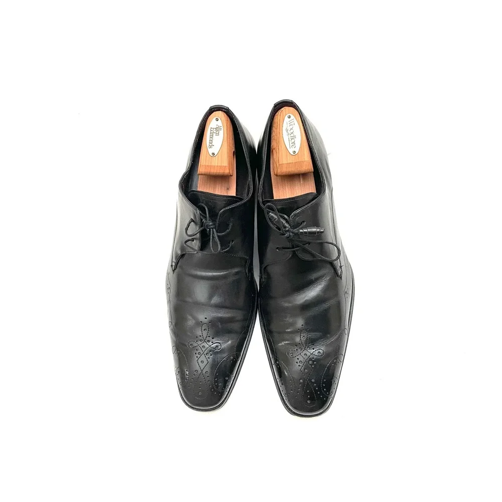 Mezlan Derby Shoes Mens 12M Black Excellent Medallion Toe Brogue Leather Spain